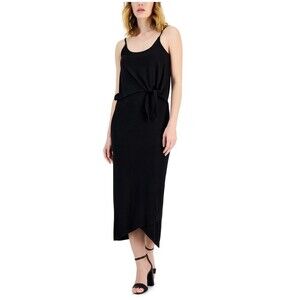 INC Sleeveless Tie Front Midi / Maxi Dress  Size M  Black Knit  Beachy  Vacation